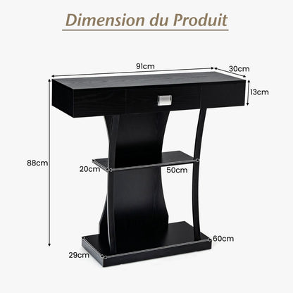 Table Console 3 Étagères Meuble D'Entrée L91 X P30 X H88 Style Scandinave Dispositif Anti-Renversement Brun Rustique/Noir/Gris