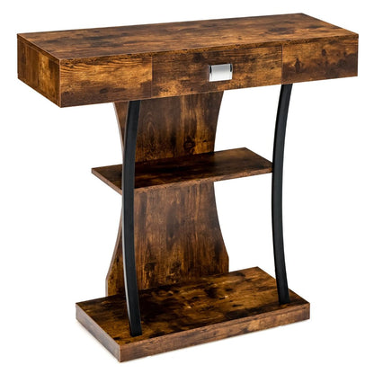 Table Console 3 Étagères Meuble D'Entrée L91 X P30 X H88 Style Scandinave Dispositif Anti-Renversement Brun Rustique/Noir/Gris