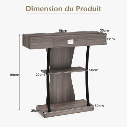 Table Console 3 Étagères Meuble D'Entrée L91 X P30 X H88 Style Scandinave Dispositif Anti-Renversement Brun Rustique/Noir/Gris