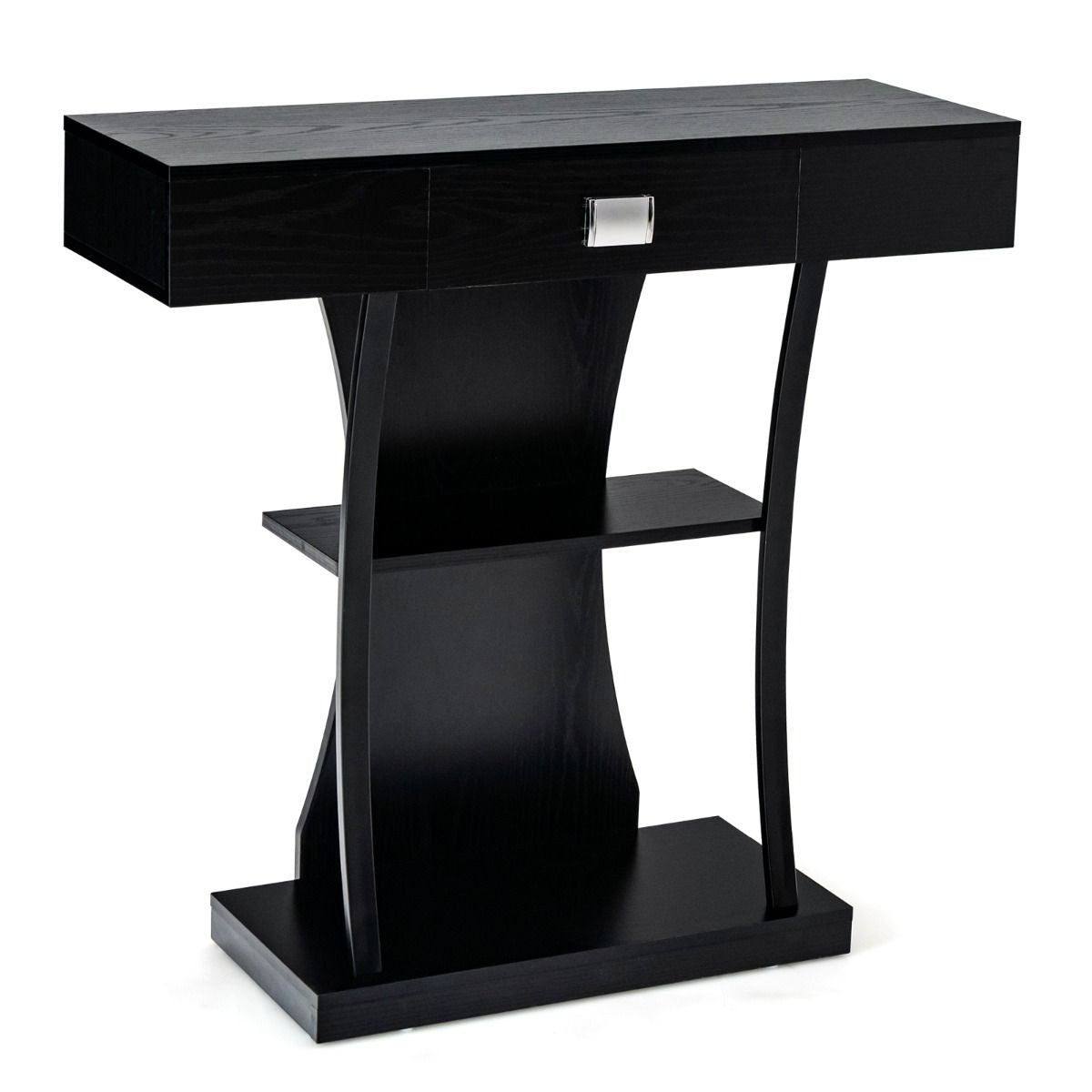 Table Console 3 Étagères Meuble D'Entrée L91 X P30 X H88 Style Scandinave Dispositif Anti-Renversement Brun Rustique/Noir/Gris
