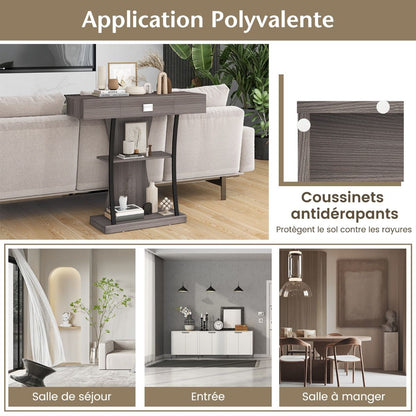 Table Console 3 Étagères Meuble D'Entrée L91 X P30 X H88 Style Scandinave Dispositif Anti-Renversement Brun Rustique/Noir/Gris