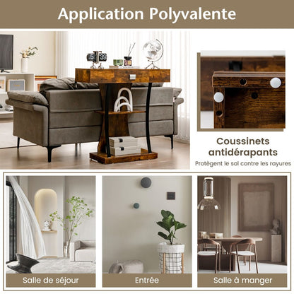 Table Console 3 Étagères Meuble D'Entrée L91 X P30 X H88 Style Scandinave Dispositif Anti-Renversement Brun Rustique/Noir/Gris